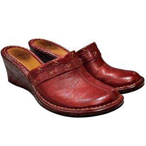 Nurture Twain Womens Red Leather Mules Clogs Size 8M Comfort Heels Wedges Shoes